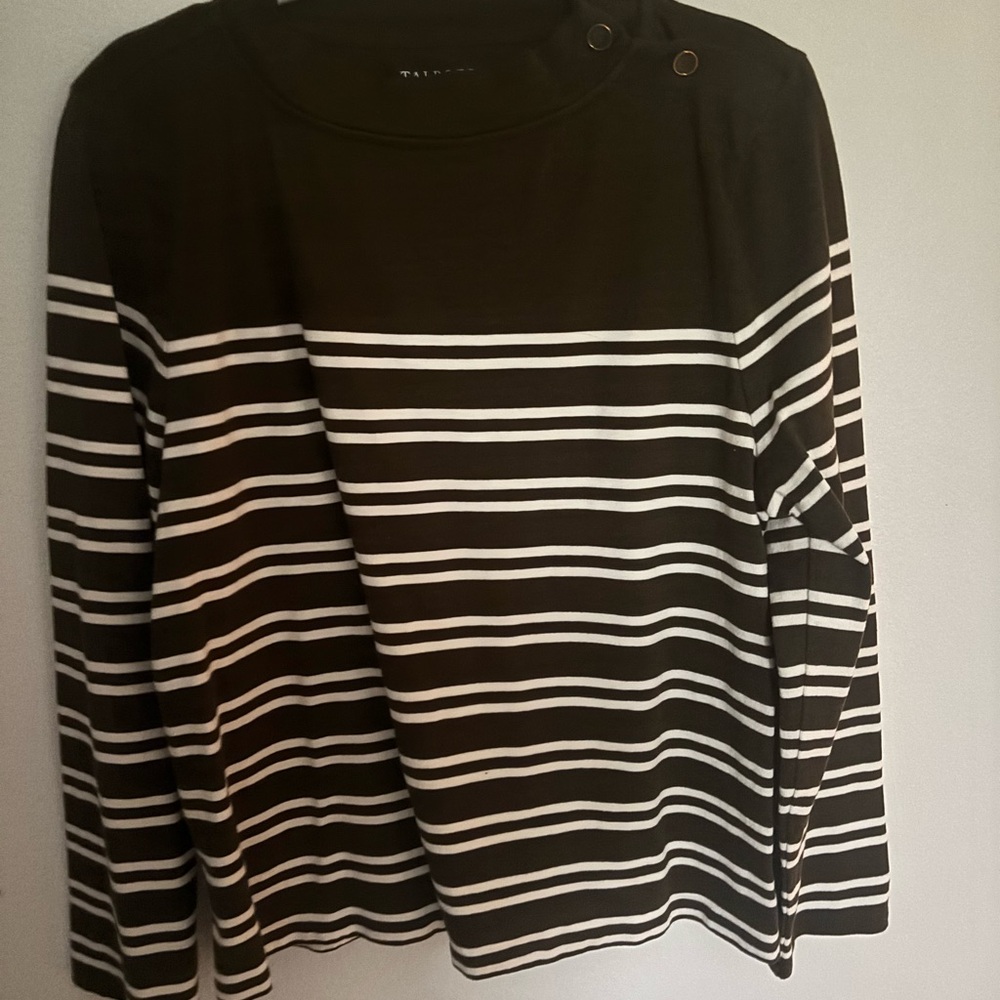 Talbots Black and White Striped Long Sleeve Top